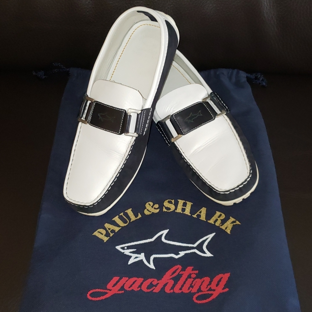 White leather moccasins